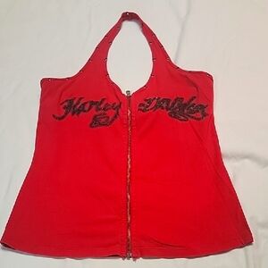 Harley-Davidson Zip Down Red Halter Top